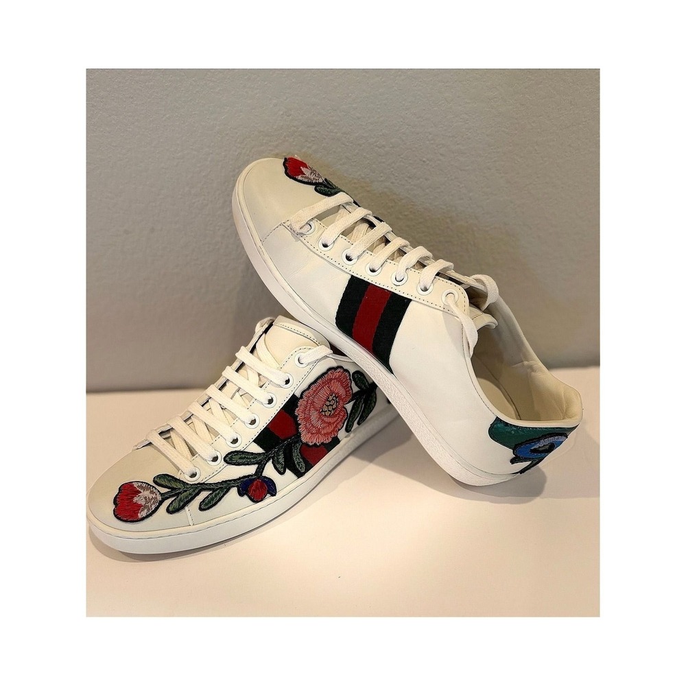 Gucci Ace Floral Embroidered Leather Sneakers – Women's EU 37 / US 7 - Picture 2 of 4